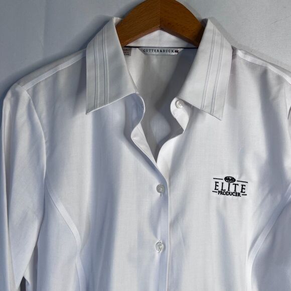 Cutter & Buck White Button Up Dress Shirt Long Sleeve "Elite Producer" Logo LG - Picture 3 of 10